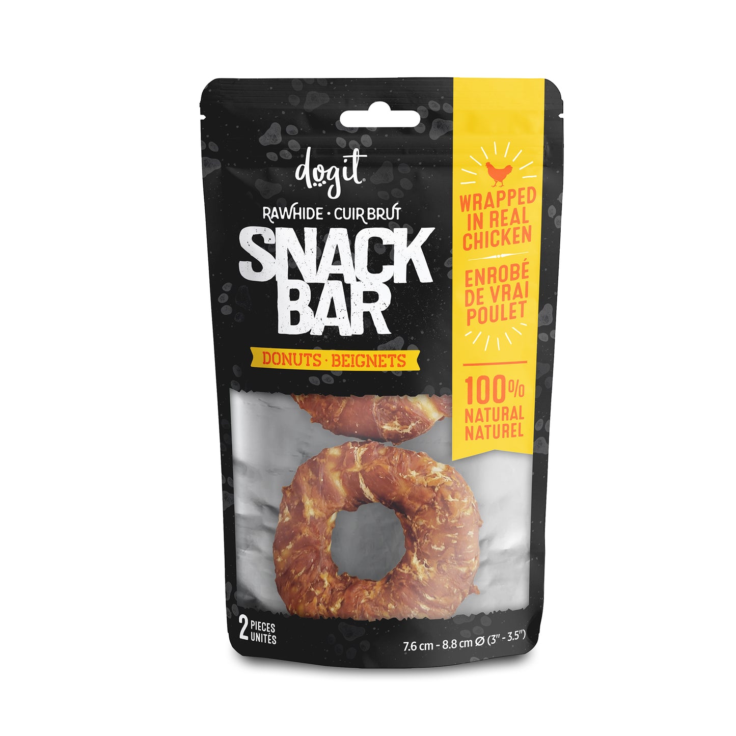 Dogit Snack Bar Dog Treats Chicken Rawhide Donut Small: 8cm / 2 Pack Dog Treats Small: 8cm | PetMax Canada