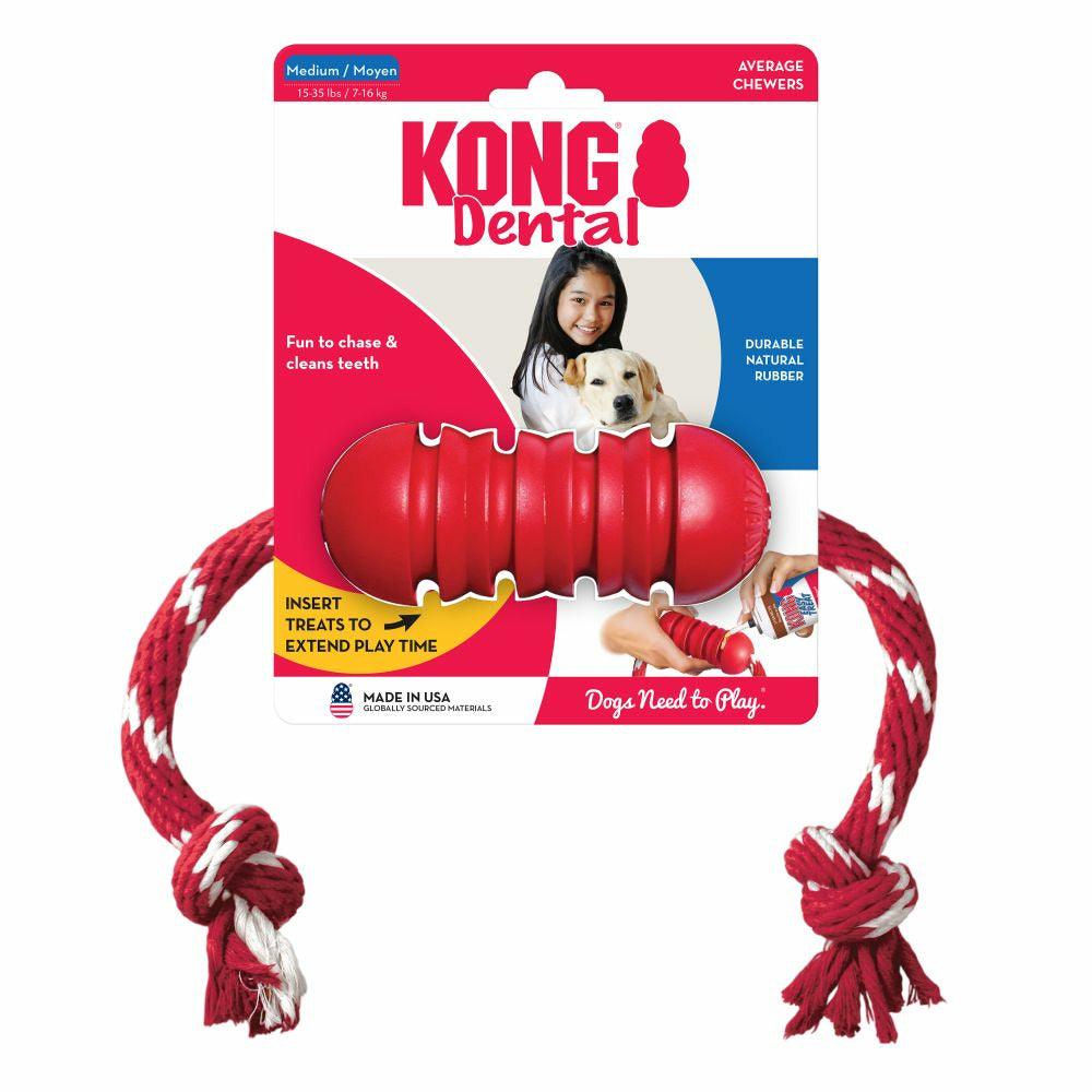Kong Dental With Rope - Medium - Dog Toys - Kong - PetMax Canada