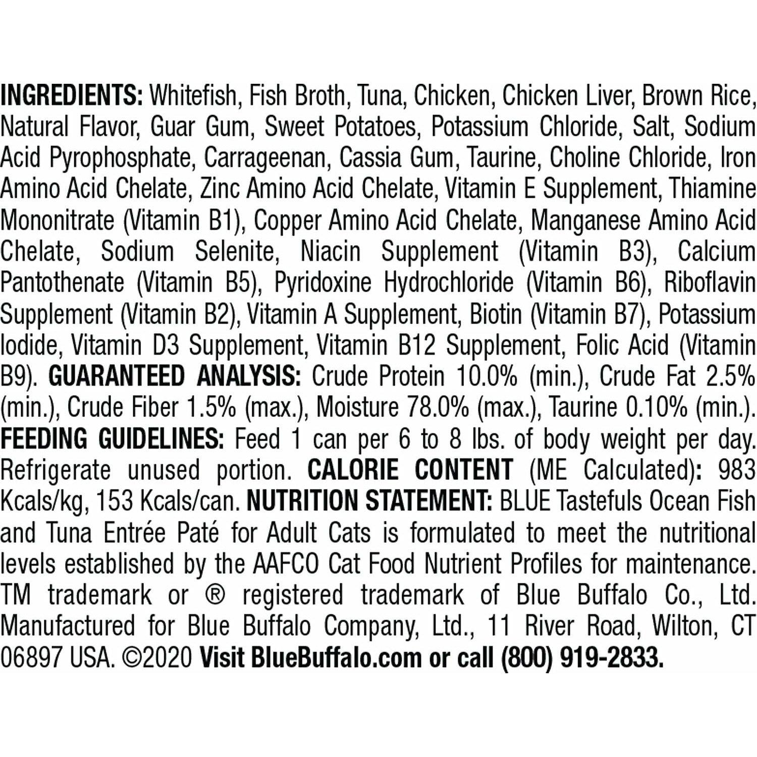 Blue Buffalo Tastefuls Adult Ocean Fish And Tuna Entree Pate - 156g - Canned Cat Food - Blue Buffalo - PetMax Canada