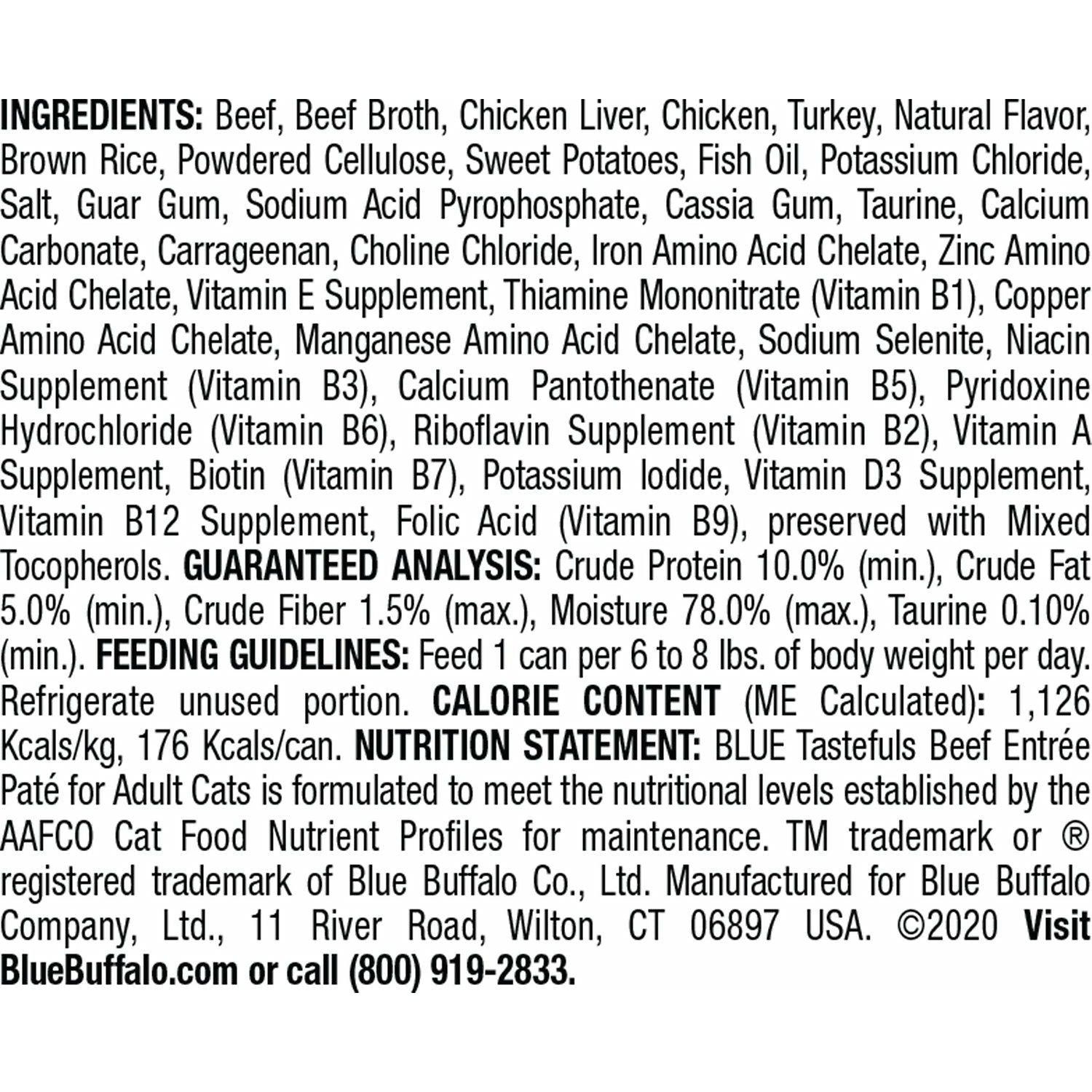 Blue Buffalo Tastefuls Adult Beef Entree Pate - 156g - Canned Cat Food - Blue Buffalo - PetMax Canada