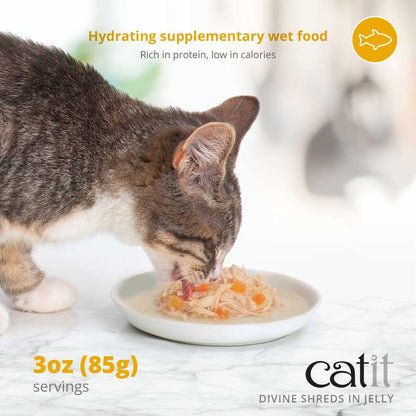 Catit Divine Shreds Tuna, Shirasu & Sweet Potato In Jelly 4 Pack - 4 x 85g - Canned Cat Food - Catit - PetMax Canada