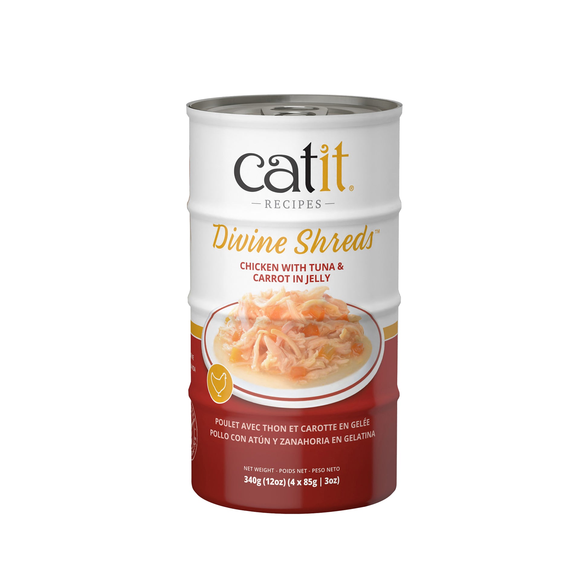 Catit Divine Shreds Chicken, Tuna & Carrot In Jelly 4 Pack  Canned Cat Food  | PetMax Canada
