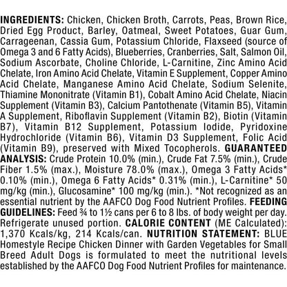 Blue Buffalo Homestyle Recipe Small Breed Chicken Dinner Canned Dog Food - 156g - Canned Dog Food - Blue Buffalo - PetMax Canada