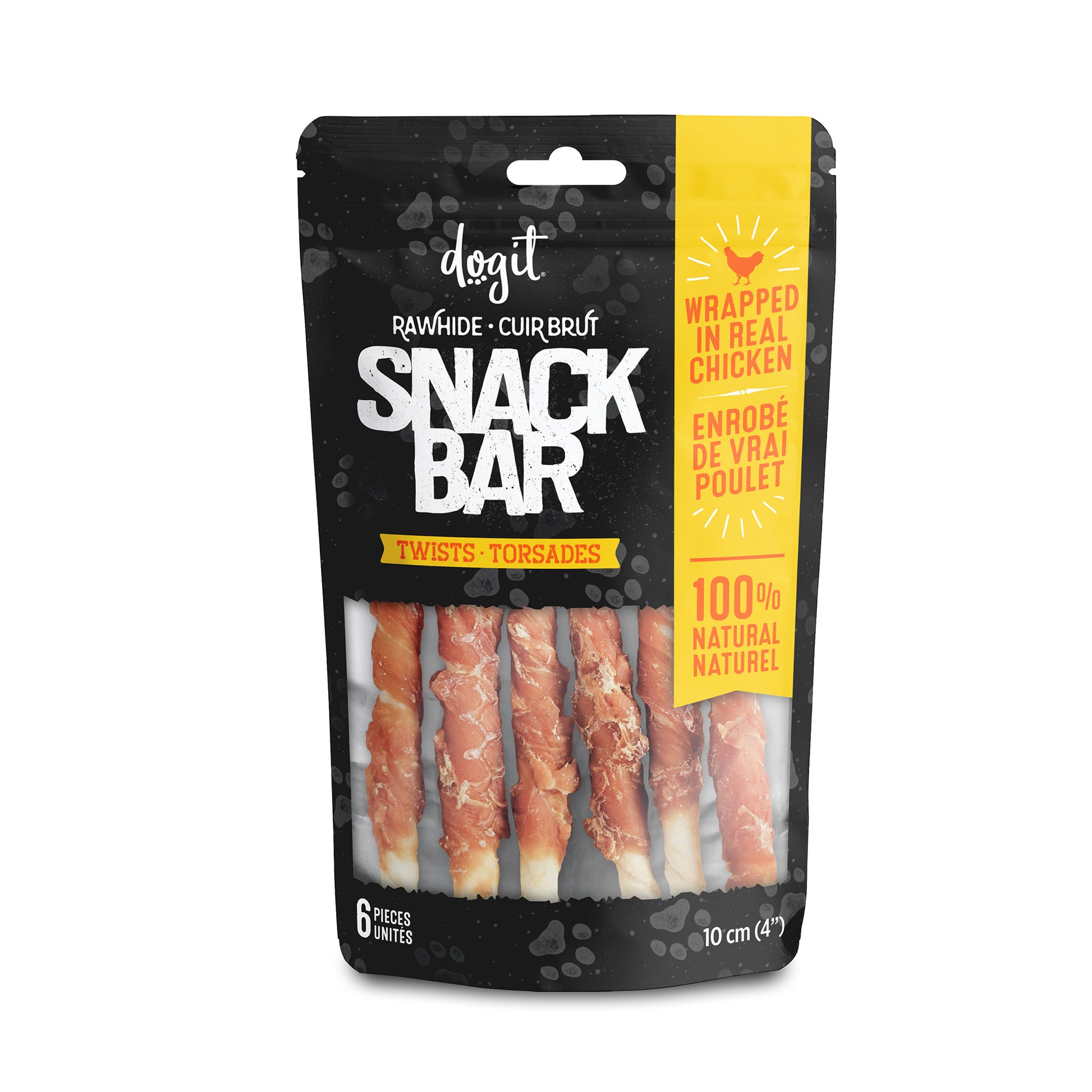 Dogit Snack Bar Dog Treats Chicken Rawhide Twist Small: 10cm / 6 Pack Dog Treats Small: 10cm | PetMax Canada