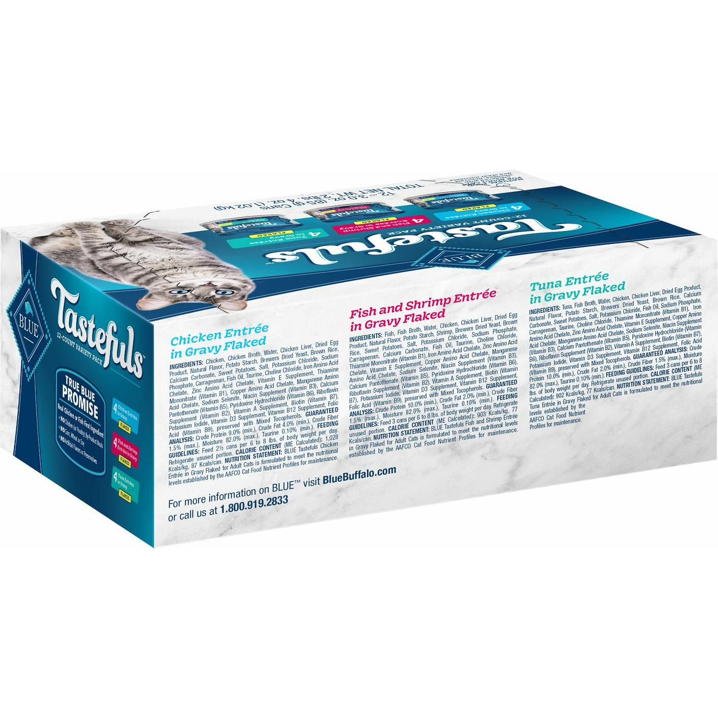 Blue Buffalo Tastefuls Tuna, Chicken, Fish & Shrimp Entrées Variety Pack Flaked Wet Cat Food - 12 x 85g - Canned Cat Food - Blue Buffalo - PetMax Canada