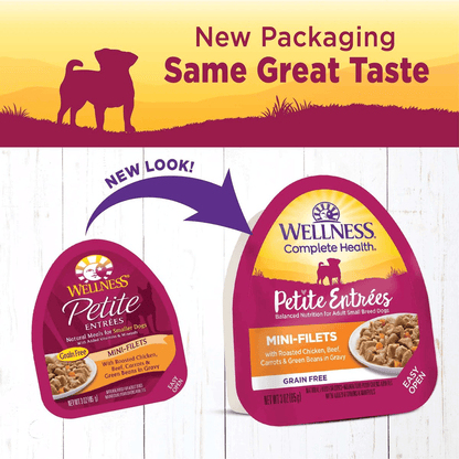 Wellness Petite Entrées Roasted Beef, Chicken, Beef, Carrots & Green Beans in Gravy Wet Small Breed Dog Food - 85g - Canned Dog Food - Wellness - PetMax Canada