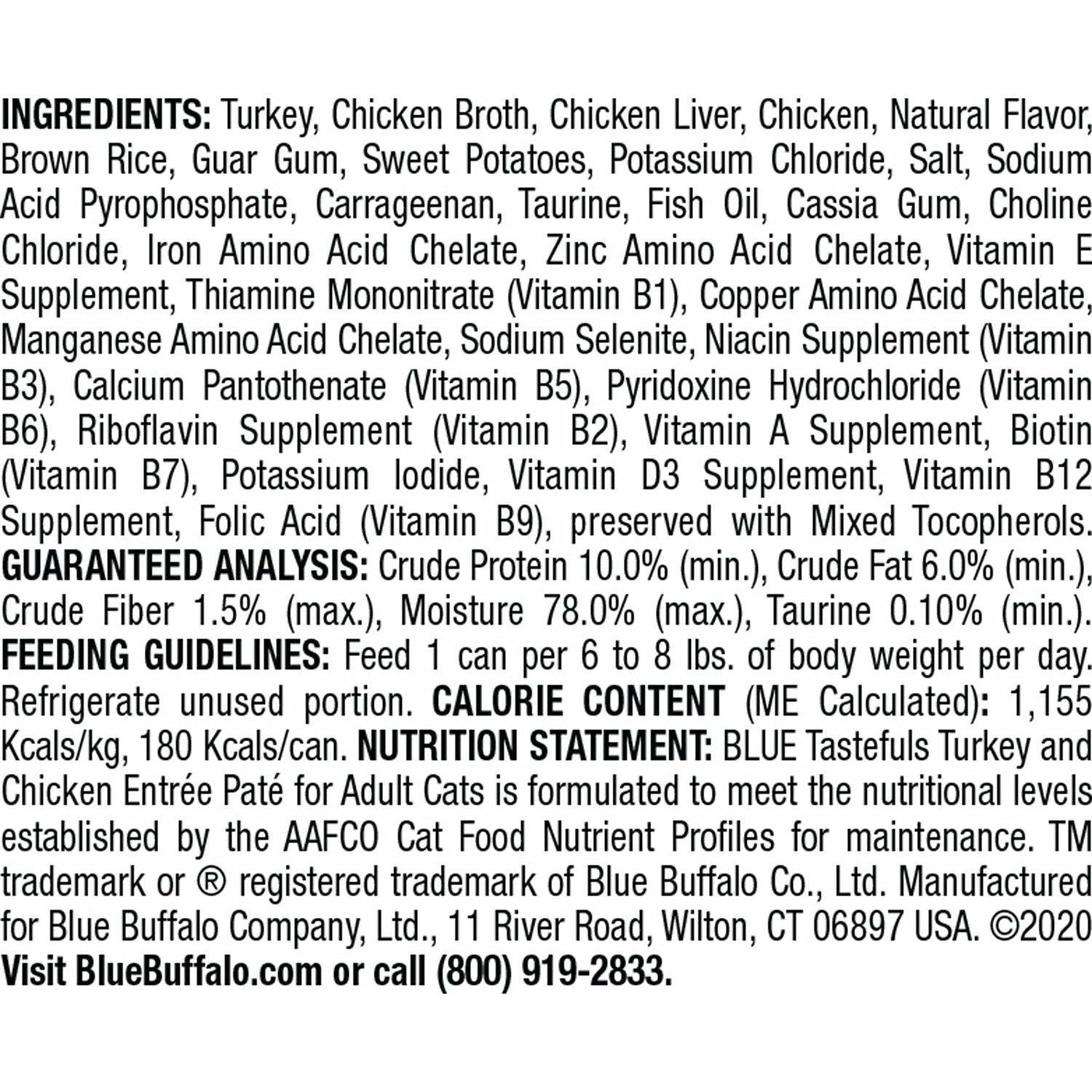 Blue Buffalo Tastefuls Adult Turkey And Chicken Entree Pate - 156g - Canned Cat Food - Blue Buffalo - PetMax Canada