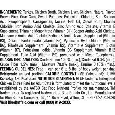 Blue Buffalo Tastefuls Adult Turkey And Chicken Entree Pate - 156g - Canned Cat Food - Blue Buffalo - PetMax Canada