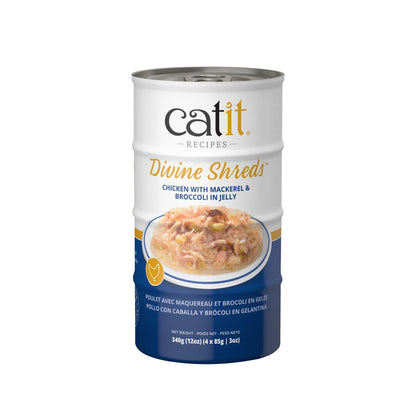 Catit Divine Shreds Chicken, Mackerel & Broccoli In Jelly 4 Pack - 4 x 85g - Canned Cat Food - Catit - PetMax Canada