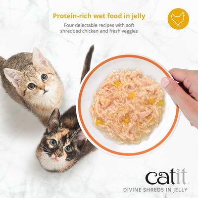 Catit Divine Shreds Chicken, Salmon & Pumpkin In Jelly 4 Pack - 4 x 85g - Canned Cat Food - Catit - PetMax Canada