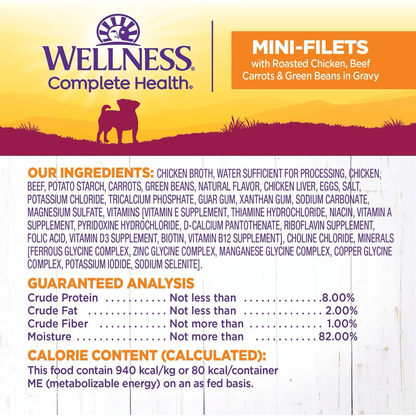 Wellness Petite Entrées Roasted Beef, Chicken, Beef, Carrots & Green Beans in Gravy Wet Small Breed Dog Food - 85g - Canned Dog Food - Wellness - PetMax Canada