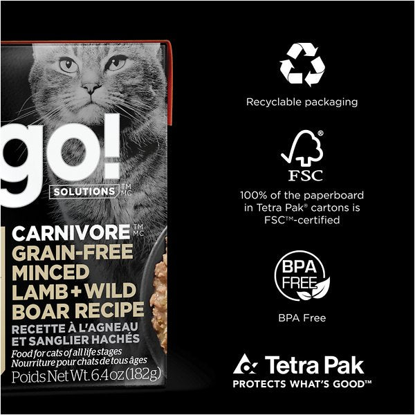 Go! Cat Food Carnivore Grain Free Tetra Pak Lamb & Boar  Canned Cat Food  | PetMax Canada