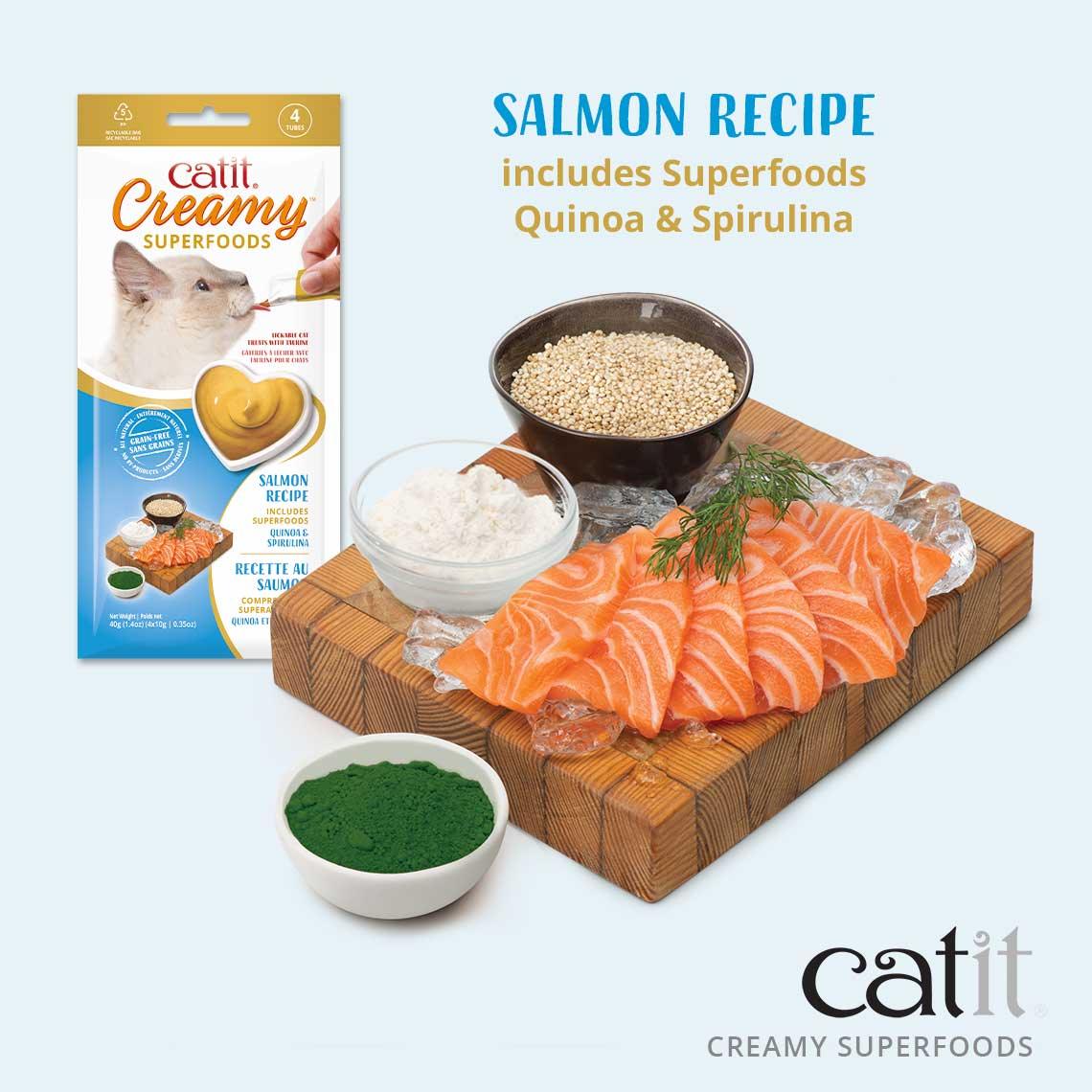 Catit Creamy Superfood Treats Salmon with Quinoa & Spirulina - 4 x 10g - Cat Treats - Catit - PetMax Canada