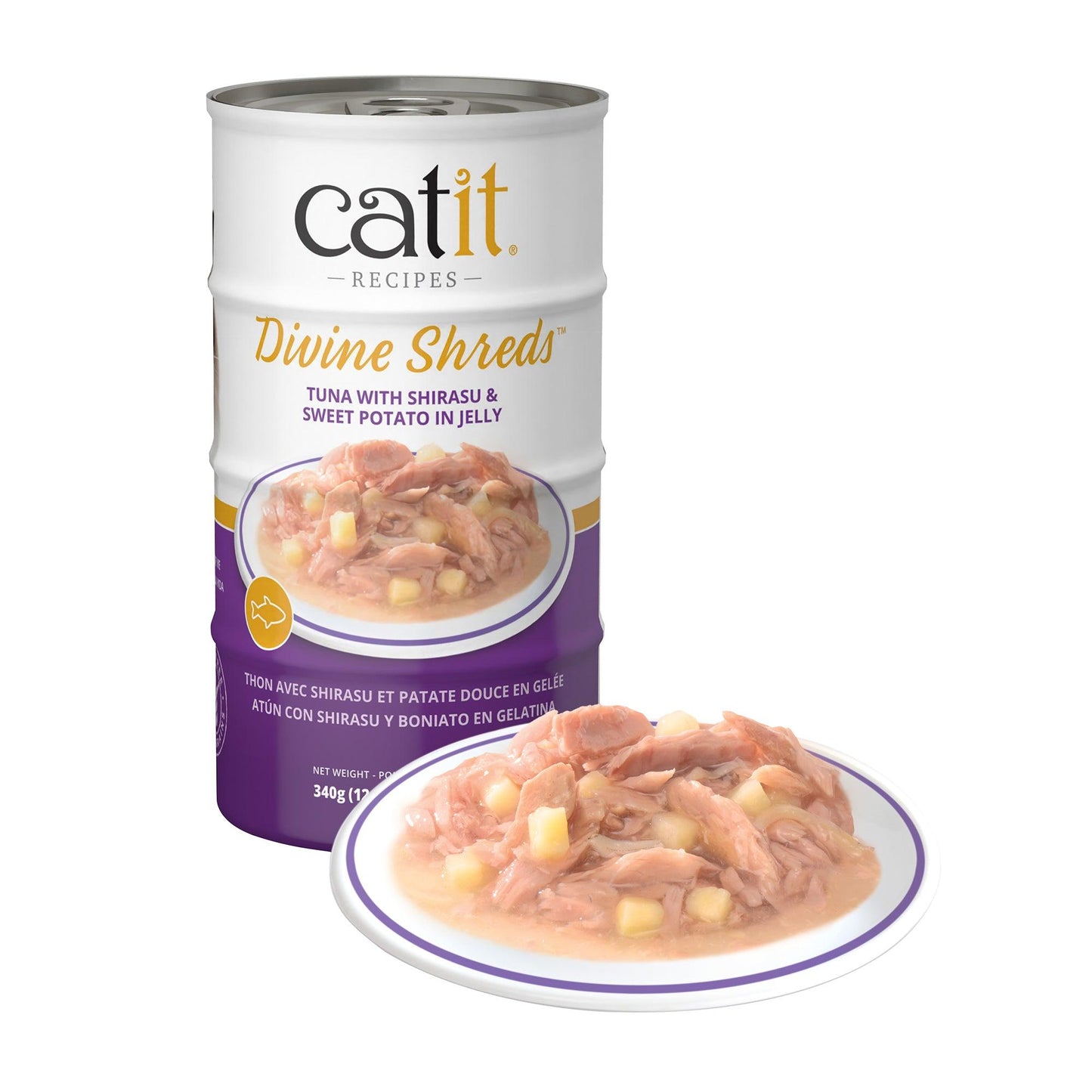 Catit Divine Shreds Tuna, Shirasu & Sweet Potato In Jelly 4 Pack  Canned Cat Food  | PetMax Canada