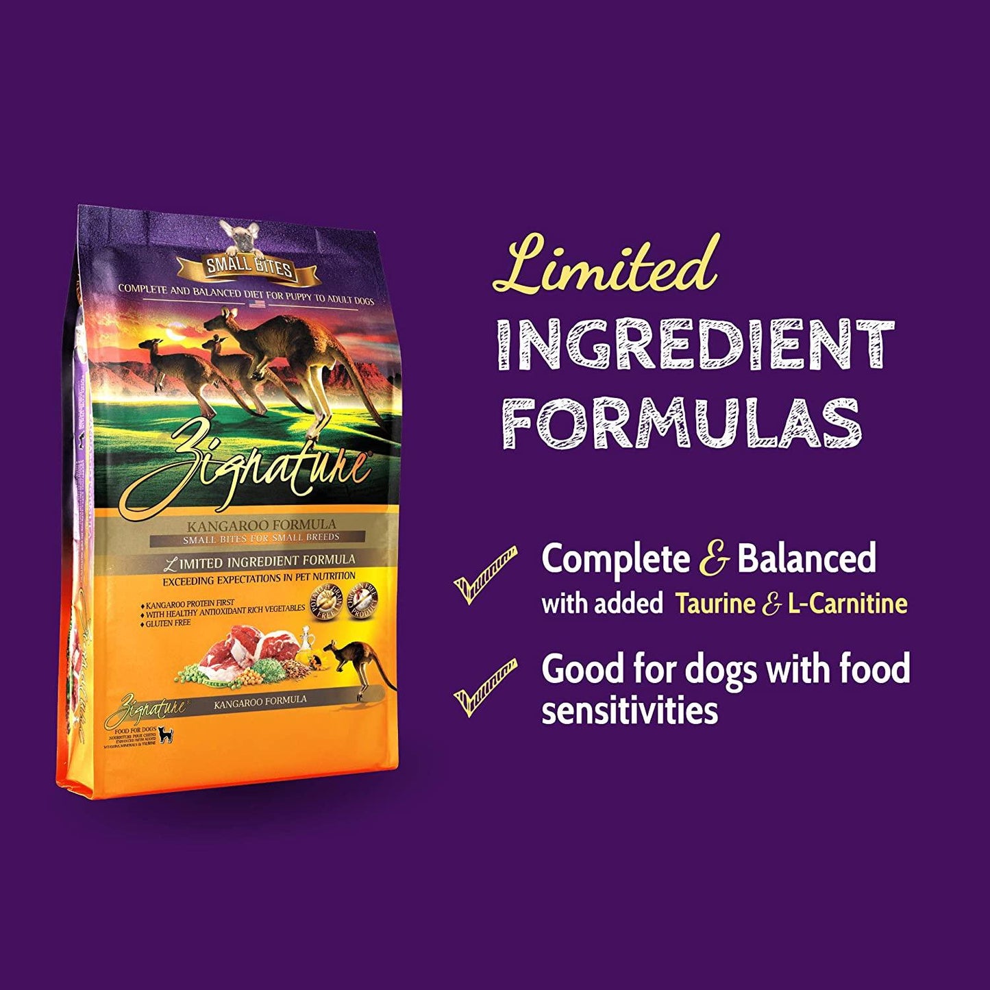 Zignature Limited Ingredient Formula Kangaroo Small Bites  Dog Food  | PetMax Canada