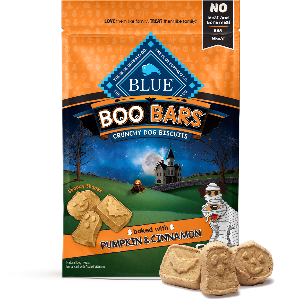 Blue Halloween Boo Bars Pumpkin & Cinnamon Dog Treats  Dog Treats  | PetMax Canada