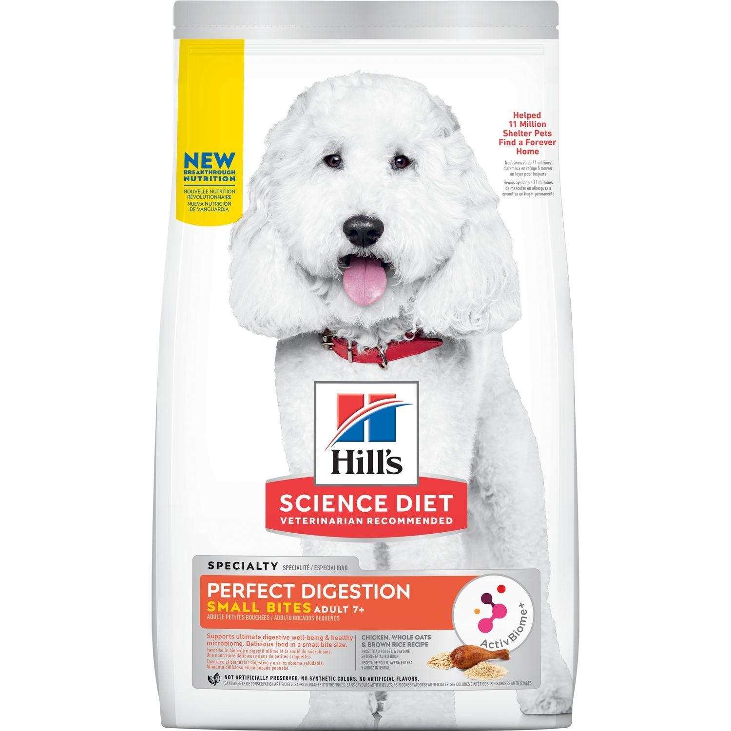 Hill's Science Diet Adult 7+ Perfect Digestion Small Bites Chicken, Whole Oats & Brown Rice Recipe Dog Food - 5.44 Kg - Dog Food - Hill's Science Diet - PetMax Canada