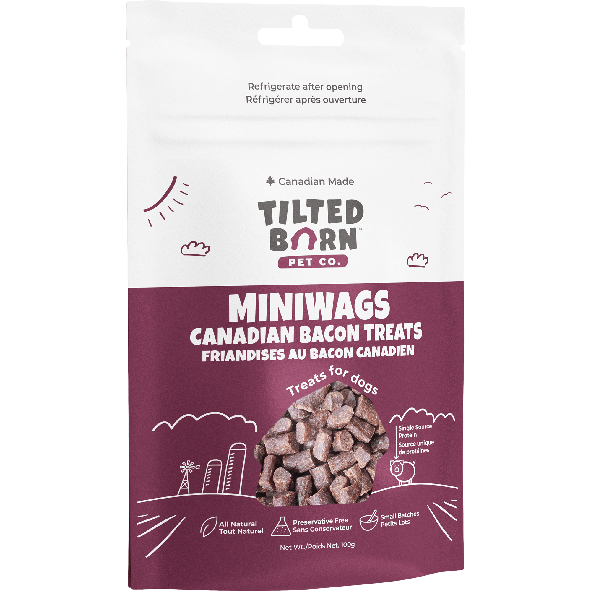 Tilted Barn MiniWags Canadian Bacon Dog Treats - 100g - Dog Treats - Tilted Barn - PetMax Canada