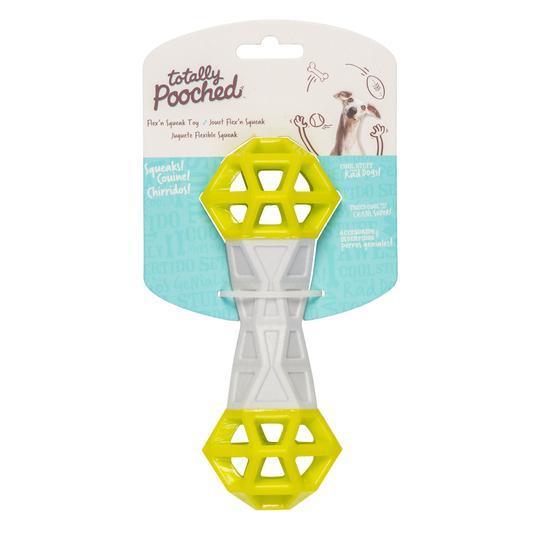Totally Pooched Flex N Squeak Rubber Toy Green - 7" - Dog Toys - Messy Mutt - PetMax Canada