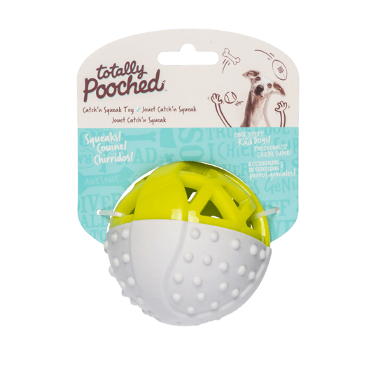 Totally Pooched Catch N Squeak Rubber Ball Green - 3.5" - Dog Toys - Messy Mutt - PetMax Canada