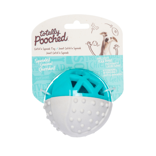 Totally Pooched Catch N Squeak Rubber Ball Teal  Dog Toys  | PetMax Canada