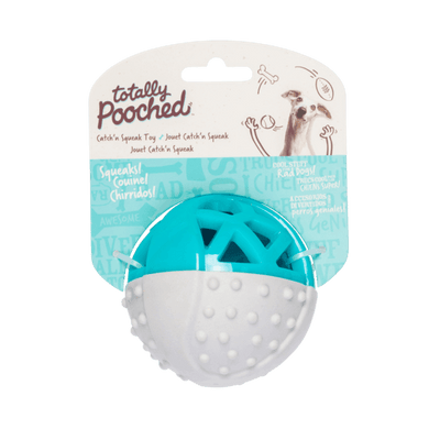 Totally Pooched Catch N Squeak Rubber Ball Teal - 3.5" - Dog Toys - Messy Mutt - PetMax Canada