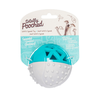 Totally Pooched Catch N Squeak Rubber Ball Teal - 3.5" - Dog Toys - Messy Mutt - PetMax Canada