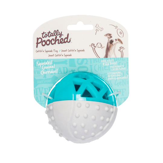 Totally Pooched Catch N Squeak Rubber Ball Teal - 3.5" - Dog Toys - Messy Mutt - PetMax Canada