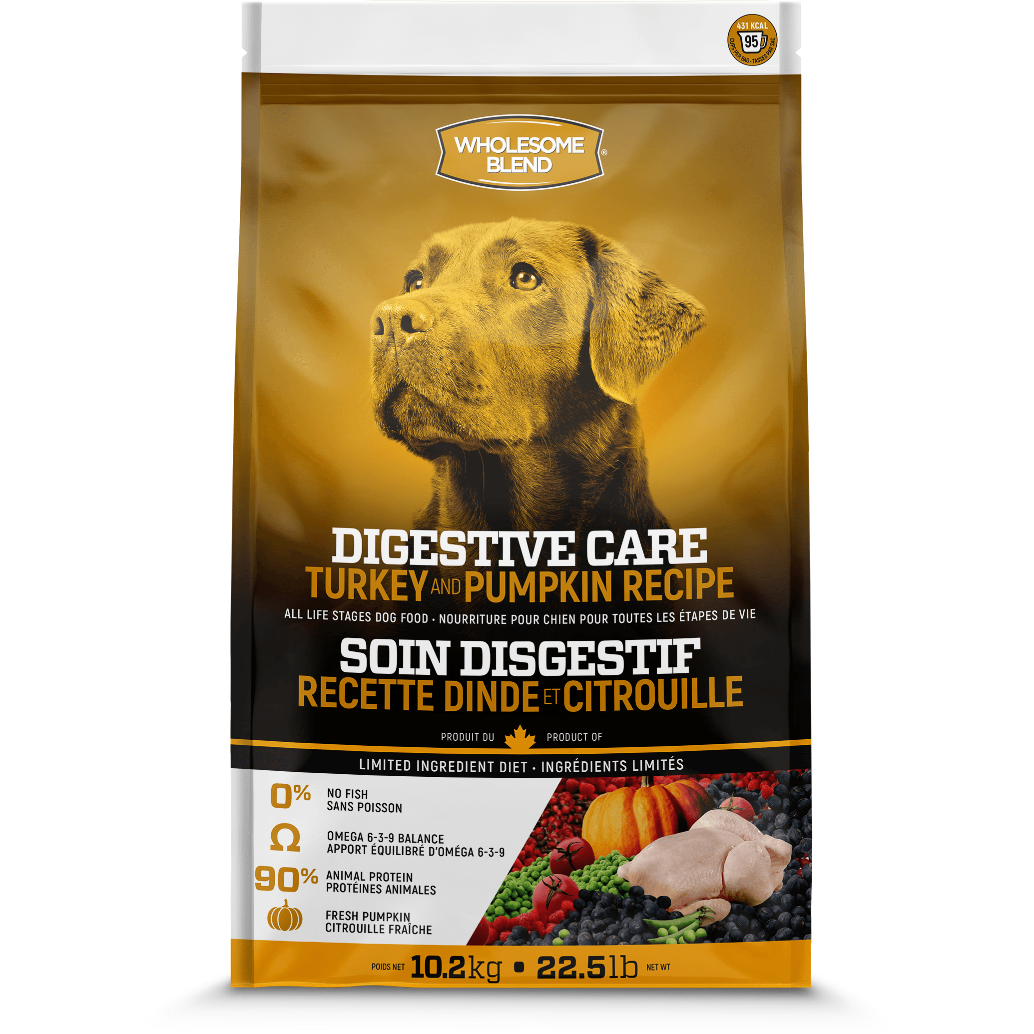 Wholesome Blend Dog Food Digestive Care Turkey & Pumpkin Recipe - 10.2 Kg - Dog Food - Wholesome Blend - PetMax Canada