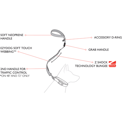 EZYDog Zero Shock Dog Leash Orange - 4' - Leashes - EZYDog - PetMax Canada